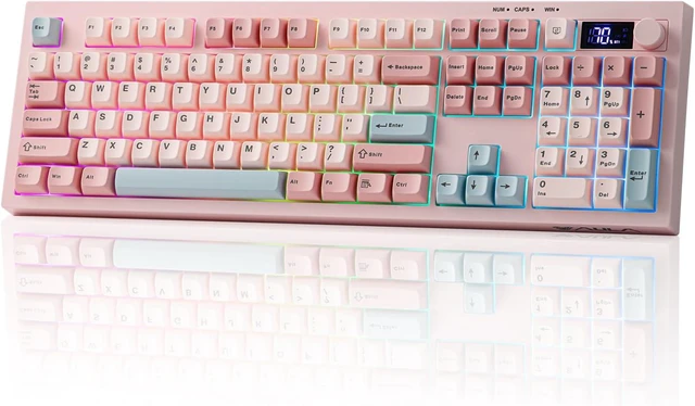 Main image of EPOMAKER Aula S102 PRO Membrane Gaming Keyboard w/TFT Screen & Volume Knob
Silent Keyboard with Number Pad for PC Game/Office, BT/2.4G/USB, RGB Backlit, Creamy Silicone Structure (Pink)
