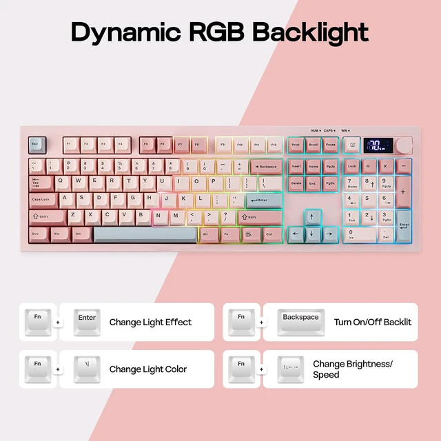 Alt view image 7 of 7 - EPOMAKER Aula S102 PRO Membrane Gaming Keyboard w/TFT Screen & Volume Knob
Silent Keyboard with Number Pad for PC Game/Office, BT/2.4G/USB, RGB Backlit, Creamy Silicone Structure (Pink)