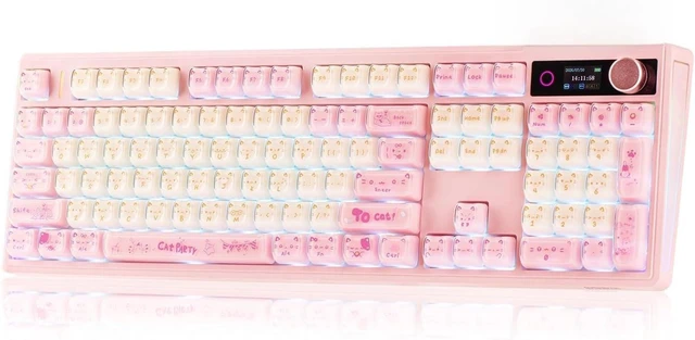Main image of EPOMAKER TH108 V2 PRO Full Size Mechanical Keyboard with Screen&Knob, 10000mAh, BT/2.4Ghz, Mac Modifier PBT Keycap, Hot Swap, RGB, Gasket, Wireless Gaming Keyboard for Mac/PC (JellyPaw, Creamy Jade)