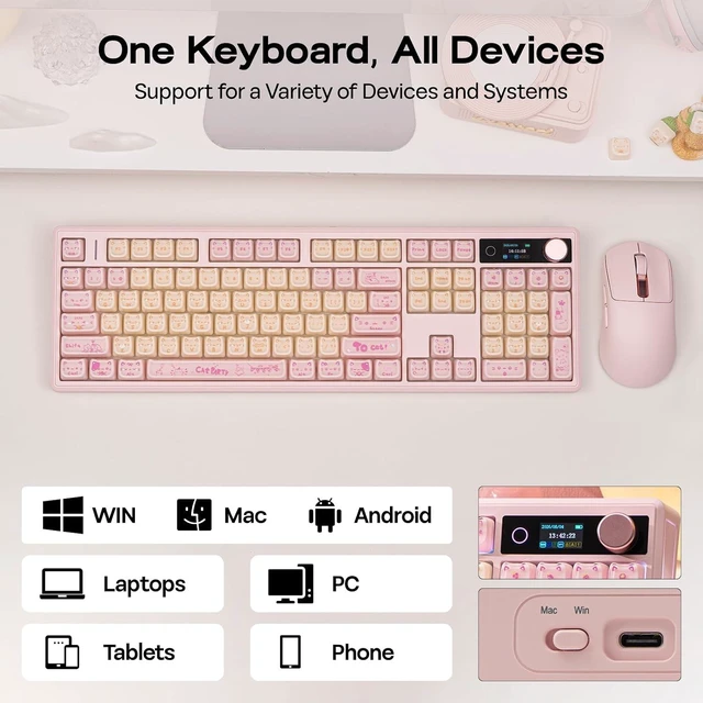 Alt view image 7 of 7 - EPOMAKER TH108 V2 PRO Full Size Mechanical Keyboard with Screen&Knob, 10000mAh, BT/2.4Ghz, Mac Modifier PBT Keycap, Hot Swap, RGB, Gasket, Wireless Gaming Keyboard for Mac/PC (JellyPaw, Creamy Jade)