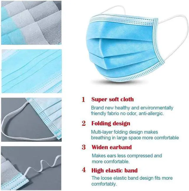 Alt view image 5 of 7 - Ackmioxy Disposable 3 layer Face Mask Anti-Dust Proof Face Mask Cover Anti Covid-19 Virus Non-woven Antiviral Mouth Respirator Mask - 50Pcs/Pack