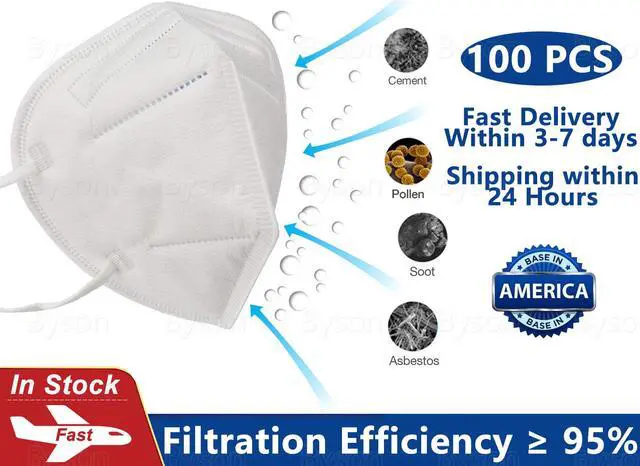 Alt view image 2 of 7 - Face Mask with Built-in Nose Bridge, FFP2 Anti-Dust Face Mask PM2.5 Dust Face Mask Air Filter Dust Proof Healthy Protective Respirator for Adult & Kids - 100 PCS