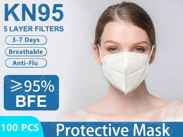 Main image of 100PCS KN95 Mask Protective Face Mask Protective Respirator, PM2.5 5-Layer KN95 Mask Adult Anti Virus Flu Mask Dustproof Non-Woven Fabrics Mask