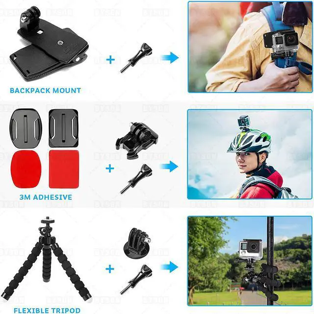 Alt view image 7 of 7 - Ackmioxy 14 in 1 Gopro Accessories Kit for Gopro Hero 9 Black AKASO EKEN H9R EK5000 EK7000 4K WiFi Action Camera Gopro Hero 8 7 6 5/Session 5/Hero 4/3+/3/2/1 Max Fusion