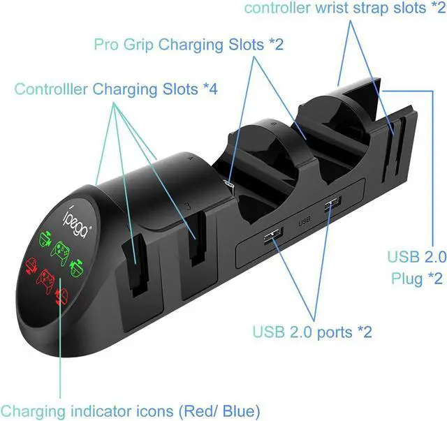 Alt view image 2 of 7 - Nintendo Switch Charging Dock Compatible with Nintendo Switch Pro Controllers and for Joy Cons & OLED Model for Joycon,Multifunction Charger Stand for Switch with 2 USB 2.0 Plug and 2.0 Ports