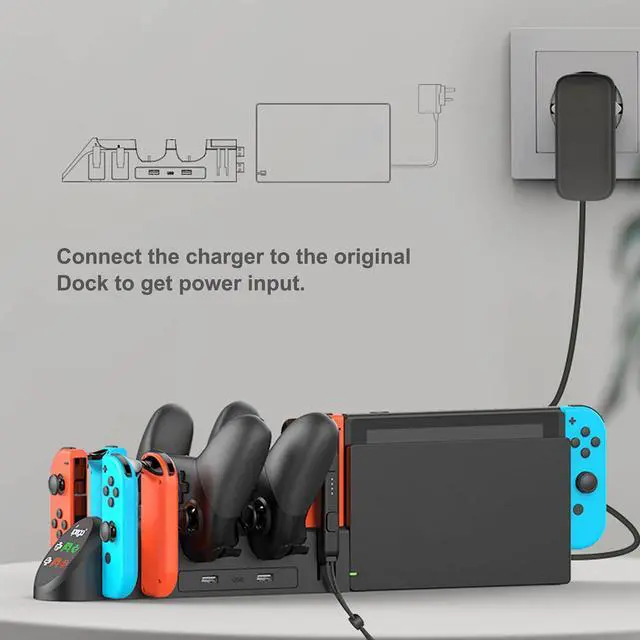 Alt view image 6 of 7 - Nintendo Switch Charging Dock Compatible with Nintendo Switch Pro Controllers and for Joy Cons & OLED Model for Joycon,Multifunction Charger Stand for Switch with 2 USB 2.0 Plug and 2.0 Ports