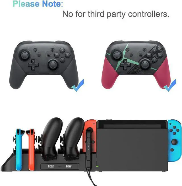 Alt view image 4 of 7 - Nintendo Switch Charging Dock Compatible with Nintendo Switch Pro Controllers and for Joy Cons & OLED Model for Joycon,Multifunction Charger Stand for Switch with 2 USB 2.0 Plug and 2.0 Ports