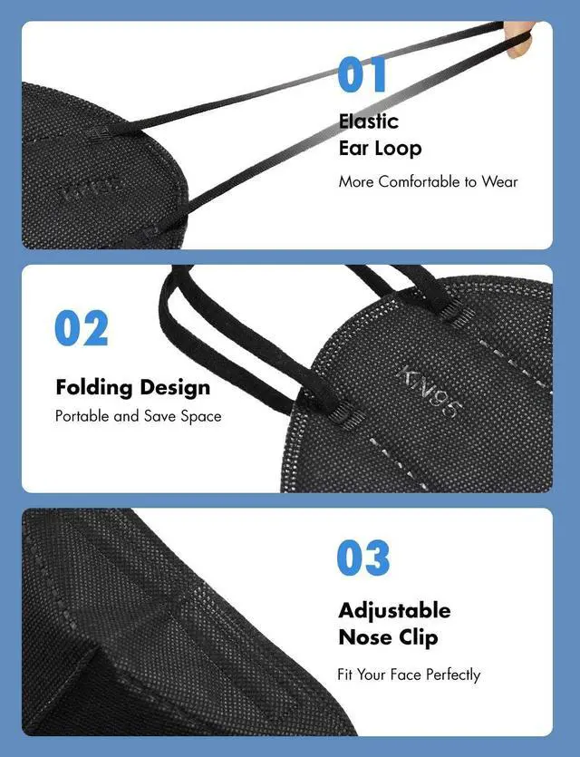 Alt view image 6 of 7 - Ackmioxy Black Face Masks Pack of 100 5-Ply Disposable Face Masks Filter Efficiency=95% Protection Against PM2.5, Fire Smoke, Dust Cup Dust Mask