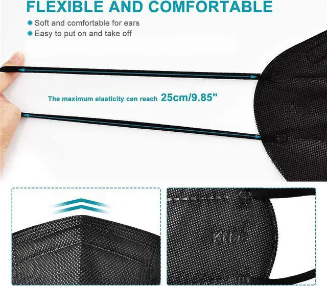 Alt view image 5 of 7 - Ackmioxy Black Face Masks Pack of 100 5-Ply Disposable Face Masks Filter Efficiency=95% Protection Against PM2.5, Fire Smoke, Dust Cup Dust Mask
