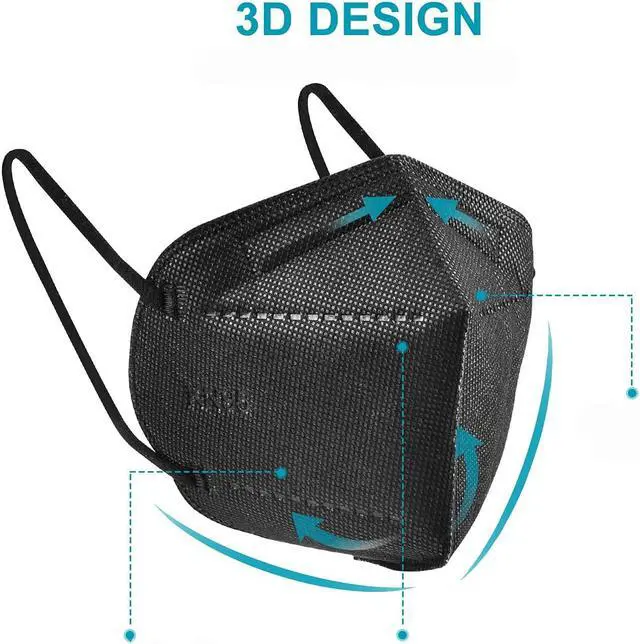 Alt view image 2 of 7 - Ackmioxy Black Face Masks Pack of 100 5-Ply Disposable Face Masks Filter Efficiency=95% Protection Against PM2.5, Fire Smoke, Dust Cup Dust Mask