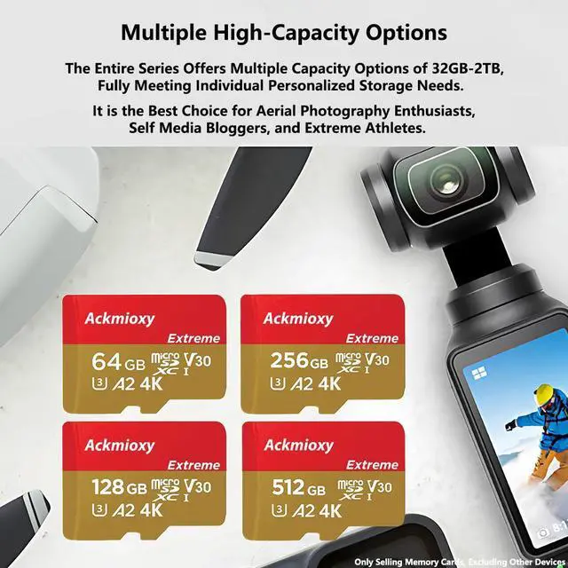 Alt view image 4 of 7 - Ackmioxy 1TB Extreme microSDHC UHS-I High Speed Memory Card with Adapter - Up to 100MB/s, C10, U3, V30, 4K, A2, Micro SD, Memory Card for OSMO NANO / ACE Pro / Camera Sport Camera Pocket 3 / Pocket 4