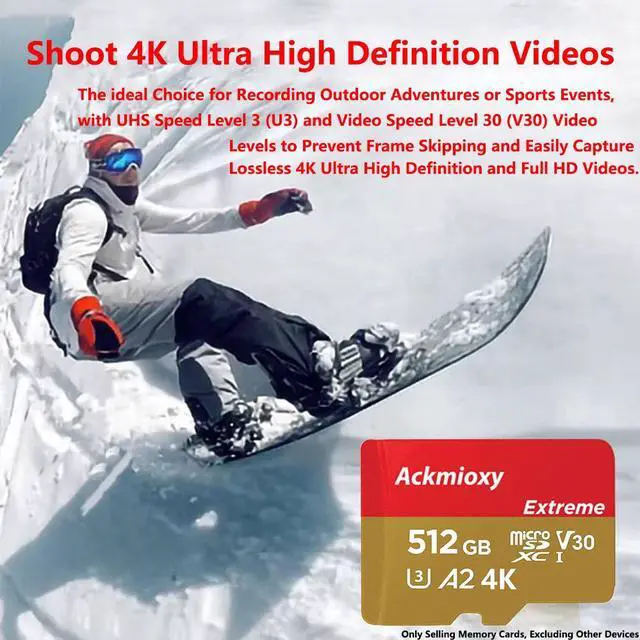 Alt view image 5 of 7 - Ackmioxy 1TB Extreme microSDHC UHS-I High Speed Memory Card with Adapter - Up to 100MB/s, C10, U3, V30, 4K, A2, Micro SD, Memory Card for OSMO NANO / ACE Pro / Camera Sport Camera Pocket 3 / Pocket 4