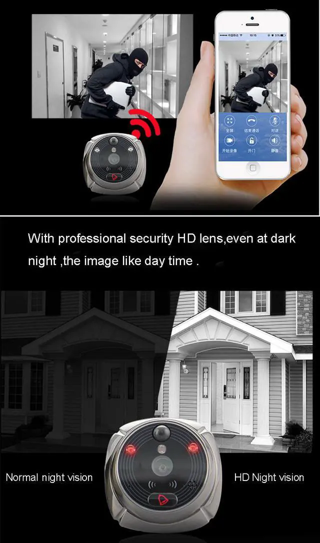 Alt view image 5 of 7 - Rollup iHome5 WiFi Peephole Door Viewer & Video IP Doorbell 4 Inch Screen IR PIR Door HD Camera Motion Detect Door Bell
