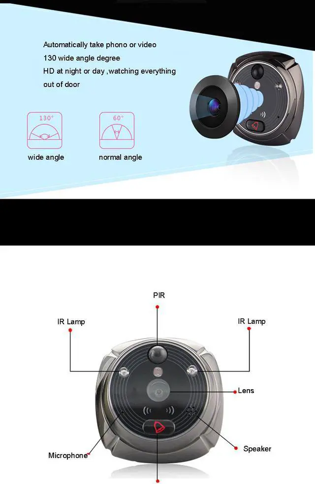 Alt view image 6 of 7 - Rollup iHome5 WiFi Peephole Door Viewer & Video IP Doorbell 4 Inch Screen IR PIR Door HD Camera Motion Detect Door Bell