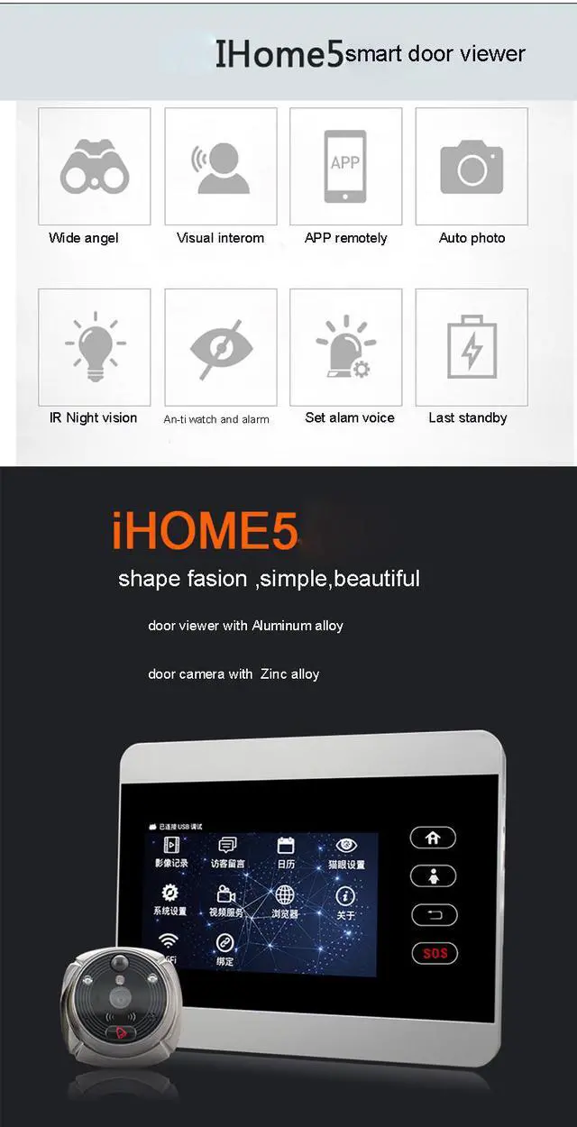 Alt view image 2 of 7 - Rollup iHome5 WiFi Peephole Door Viewer & Video IP Doorbell 4 Inch Screen IR PIR Door HD Camera Motion Detect Door Bell