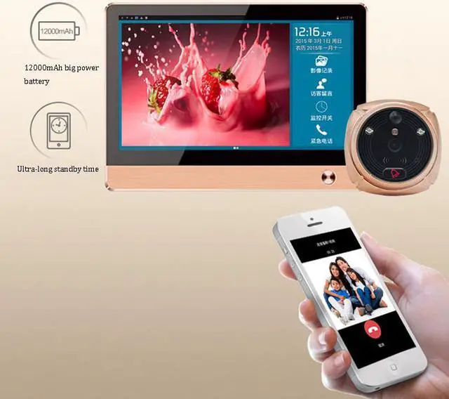Alt view image 5 of 7 - ROLLUP iHome4 WiFi Peephole Door Viewer&Video IP Doorbell 7Inch Screen IR PIR Door HD Camera Motion Detect Remotely Control