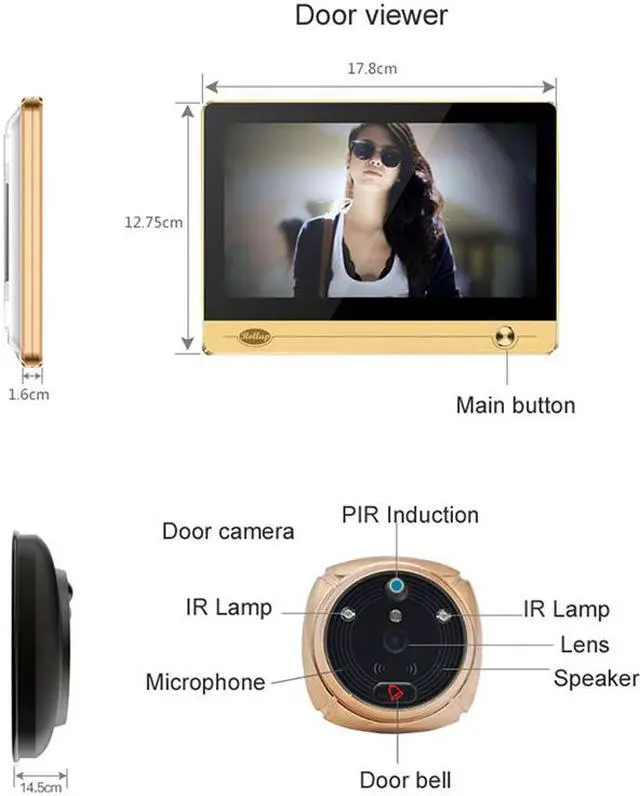 Alt view image 3 of 7 - ROLLUP iHome4 WiFi Peephole Door Viewer&Video IP Doorbell 7Inch Screen IR PIR Door HD Camera Motion Detect Remotely Control