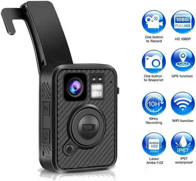 Alt view image 2 of 6 - GPS WIFI Mini Wearable Body Camera BIG Front REC Button H.265 IP66 Waterproof Anti-drop IR Night Vision Wide Angle 140 Degree With LCD Screen HD 5MP 32G Memory Built Inside 64G Memory