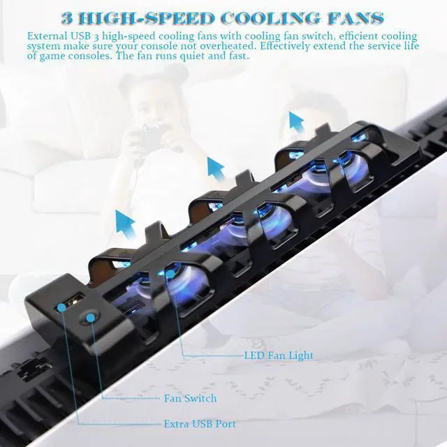 Alt view image 2 of 6 - Cooling Fan for PS5 Digital & Dics Version, USB External Cooler Fan Game Console Mini Cooling System for Playstation 5, 3 High-Speed USB Fans
