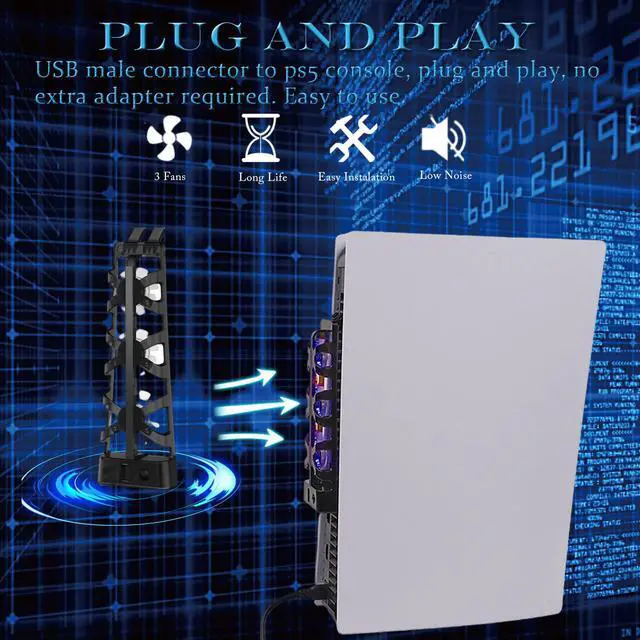 Alt view image 4 of 6 - Cooling Fan for PS5 Digital & Dics Version, USB External Cooler Fan Game Console Mini Cooling System for Playstation 5, 3 High-Speed USB Fans
