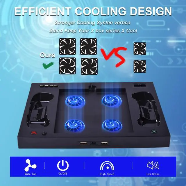 Alt view image 3 of 6 - Vertical Stand with Cooling Fan for Xbox Series X, with Dual Controller Charging Station, 4 Pcs Cooling Fan, Headset Stand, 1400mAh Rechargeable Battery Pack (Only for Xbox Series X)