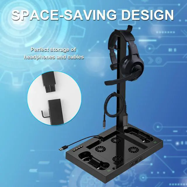 Alt view image 6 of 6 - Vertical Stand with Cooling Fan for Xbox Series X, with Dual Controller Charging Station, 4 Pcs Cooling Fan, Headset Stand, 1400mAh Rechargeable Battery Pack (Only for Xbox Series X)