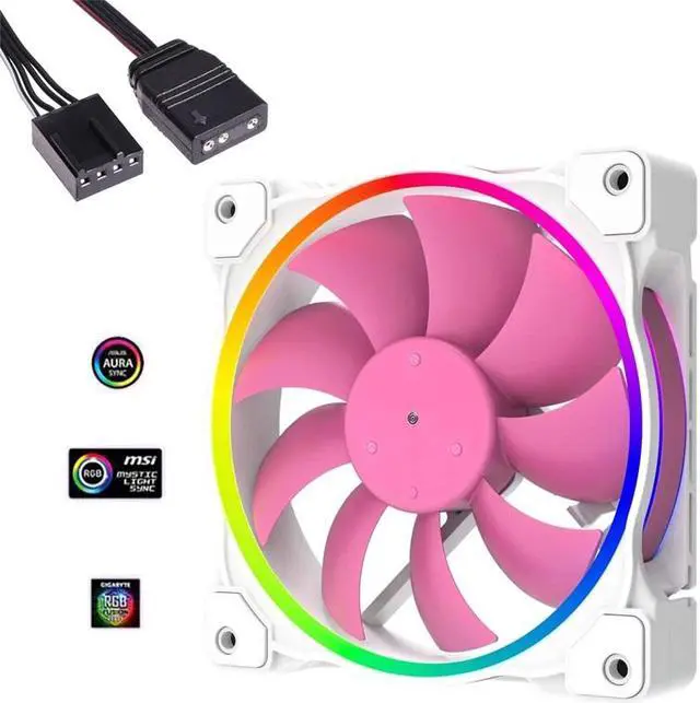 Alt view image 4 of 6 - Pink Case Fan 120mm Colour ARGB Temperature Control Water Cooling Radiator 5V 3 PIN Addressable RGB Cooling Fan MB Sync, 4 PIN PWM Speed Control Fans for Radiator/CPU Cooler/Computer Case