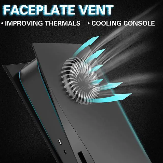 Alt view image 3 of 7 - PS5 Console Cover, Hard Shockproof with Cooling Vent PS5 FacePlates, ABS Anti-Scratch Dustproof Replacement Shell for Playstation 5 Console, Black - Disc Edition