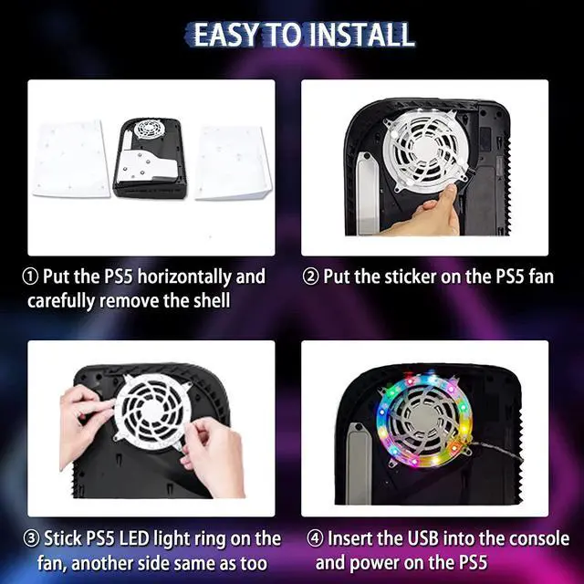 Alt view image 2 of 7 - RGB LED Light Strip for PS5 Console, with 8 Colors 400+ Lighting Effects, Music Sync Color Changing Light Strips for PS5 Accessories, with USB/IR Remote/APP Mobile Control
