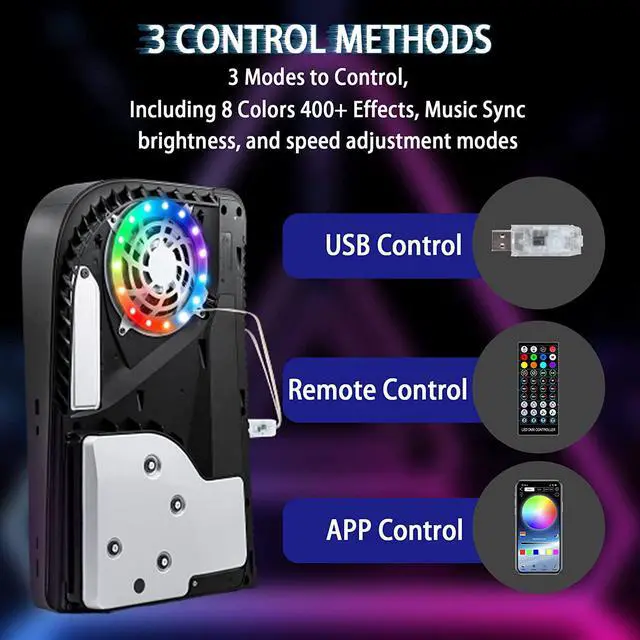 Alt view image 3 of 7 - RGB LED Light Strip for PS5 Console, with 8 Colors 400+ Lighting Effects, Music Sync Color Changing Light Strips for PS5 Accessories, with USB/IR Remote/APP Mobile Control