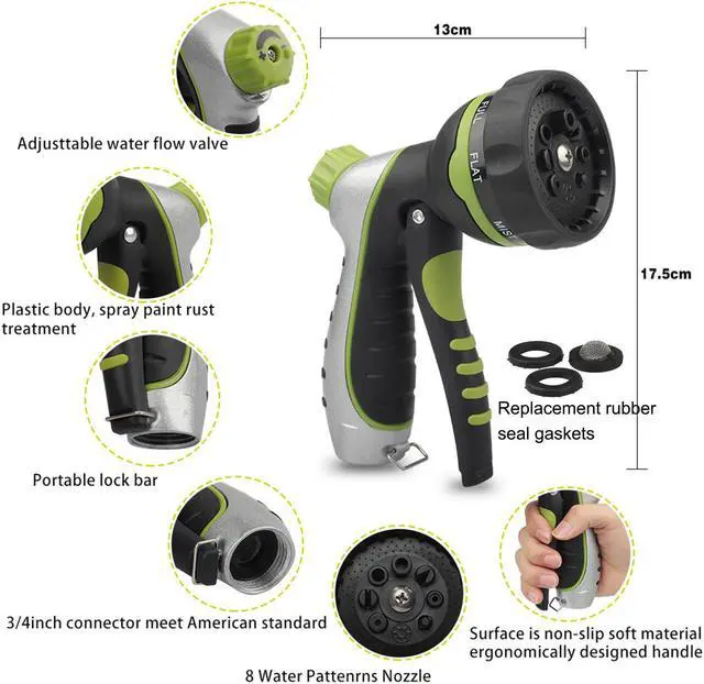 Alt view image 5 of 6 - JOSO Garden Hose Nozzle, Heavy Duty Metal Water Hose Nozzle with 8 Adjustable Spray Patterns, High Pressure Hand Sprayer with Flow Control, Best for Watering Plants & Lawns, Washing Cars & Pets