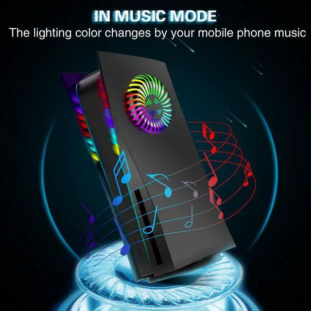 Alt view image 4 of 6 - PS5 Console Cover, Shockproof with RGB LED Light Strip & Cooling Vent PS5 FacePlates, ABS Anti-Scratch Dustproof Replacement Shell for Playstation 5 Console, Music Sync with 8 Colors - Disc Edition