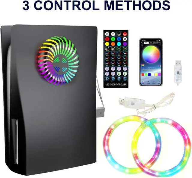 Alt view image 2 of 6 - PS5 Console Cover, Shockproof with RGB LED Light Strip & Cooling Vent PS5 FacePlates, ABS Anti-Scratch Dustproof Replacement Shell for Playstation 5 Console, Music Sync with 8 Colors - Disc Edition