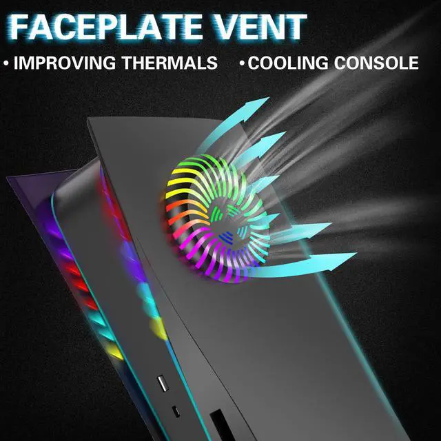 Alt view image 5 of 6 - PS5 Console Cover, Shockproof with RGB LED Light Strip & Cooling Vent PS5 FacePlates, ABS Anti-Scratch Dustproof Replacement Shell for Playstation 5 Console, Music Sync with 8 Colors - Disc Edition