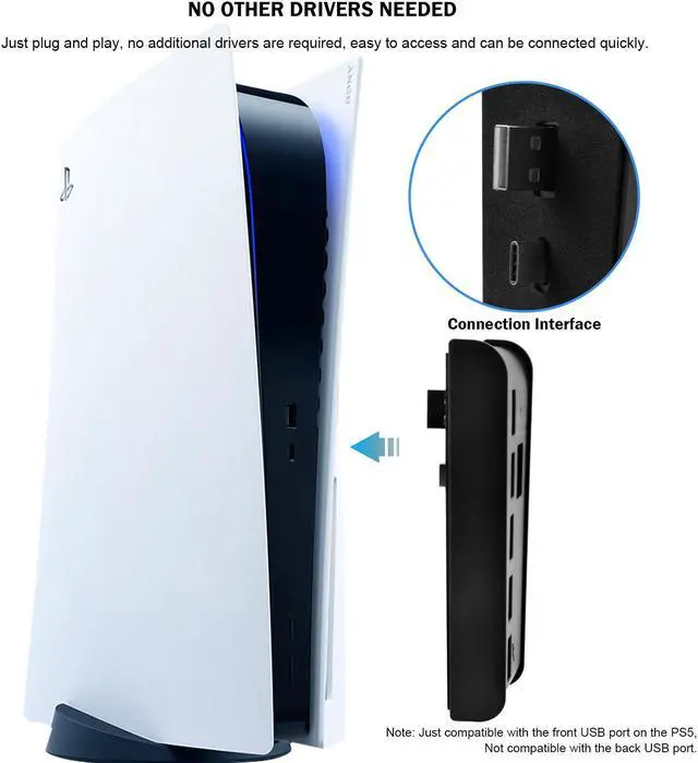 Alt view image 5 of 7 - Multiport USB Hub for PS5 Console, Joso High-Speed Expands Game Console Ports Adapter with 5 Port USB Hub and Fast Charging Splitter for PlayStation 5 Dualsence Game Console