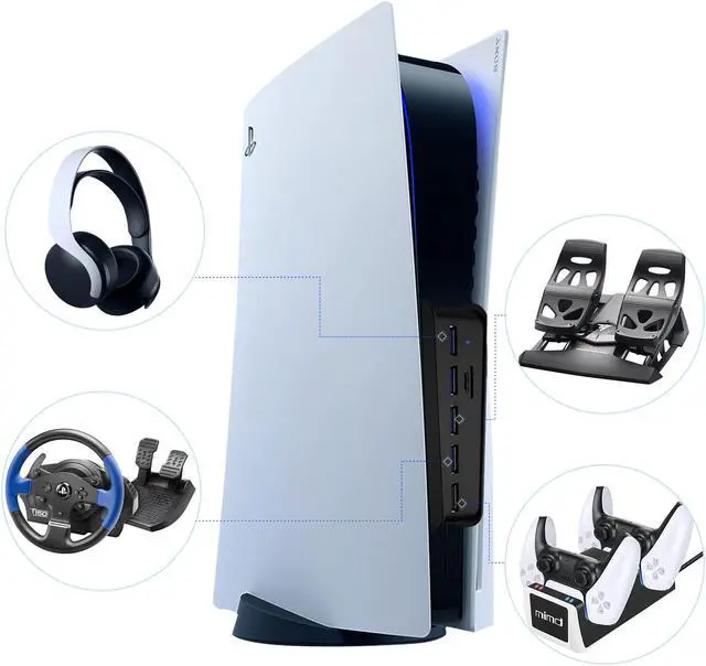 Alt view image 2 of 7 - Multiport USB Hub for PS5 Console, Joso High-Speed Expands Game Console Ports Adapter with 5 Port USB Hub and Fast Charging Splitter for PlayStation 5 Dualsence Game Console