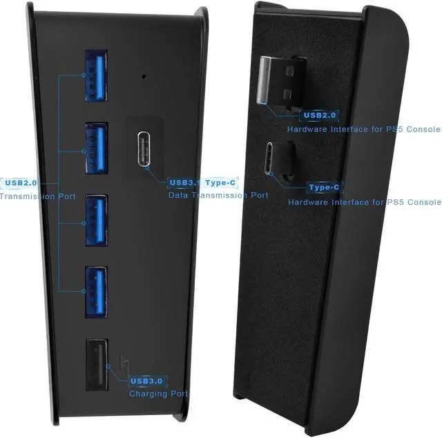 Alt view image 3 of 7 - Multiport USB Hub for PS5 Console, Joso High-Speed Expands Game Console Ports Adapter with 5 Port USB Hub and Fast Charging Splitter for PlayStation 5 Dualsence Game Console