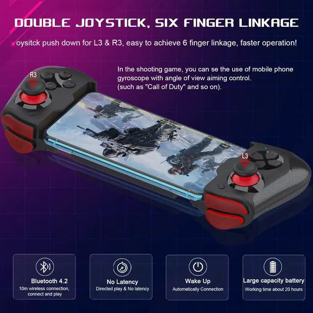 Alt view image 4 of 7 - Joso Mobile Gaming Controller for Android iOS and PC, Bluetooth Controller for iPhone, iPad, Tablet, MacBook, Samsung Galaxy, Xiaomi, COD Mobile, Genshin Impact, Diablo, Cloud Gaming - Direct Play