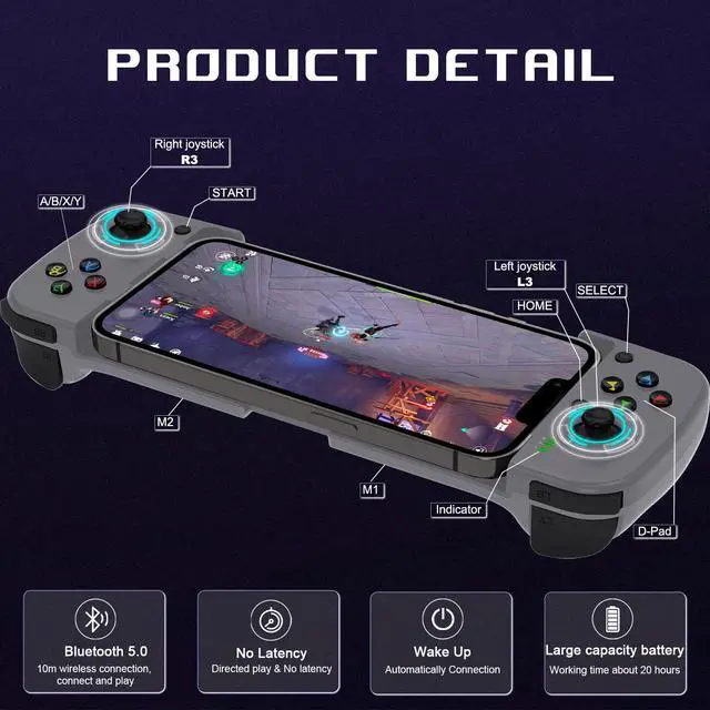 Alt view image 6 of 7 - Joso Mobile Game Controller for Android, iPhone, PC with M1/M2 Programmable, Phone Controller for iPhone 14, 13, 12, 11, Samsung Galaxy, Xiaomi, OPPO, Realme, Call of Duty, Genshin Impact & More Grey