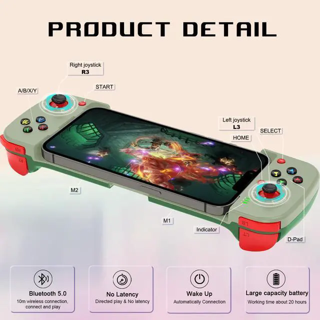 Alt view image 6 of 7 - Joso Mobile Game Controller for Android, iPhone, PC with M1/M2 Programmable, Phone Controller for iPhone 14, 13, 12, 11, Samsung Galaxy, Xiaomi, OPPO, Realme, Call of Duty, Genshin Impact & More Green