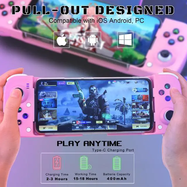 Alt view image 6 of 7 - Joso Mobile Game Controller for Android, iPhone, PC with M1/M2 Programmable, Phone Controller for iPhone 14, 13, 12, 11, Samsung Galaxy, Xiaomi, OPPO, Realme, Call of Duty, Genshin Impact & More Pink