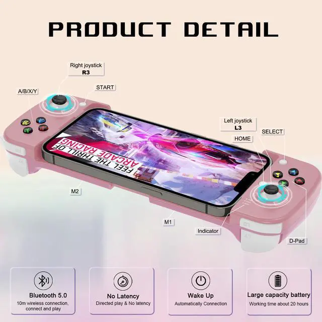 Alt view image 7 of 7 - Joso Mobile Game Controller for Android, iPhone, PC with M1/M2 Programmable, Phone Controller for iPhone 14, 13, 12, 11, Samsung Galaxy, Xiaomi, OPPO, Realme, Call of Duty, Genshin Impact & More Pink