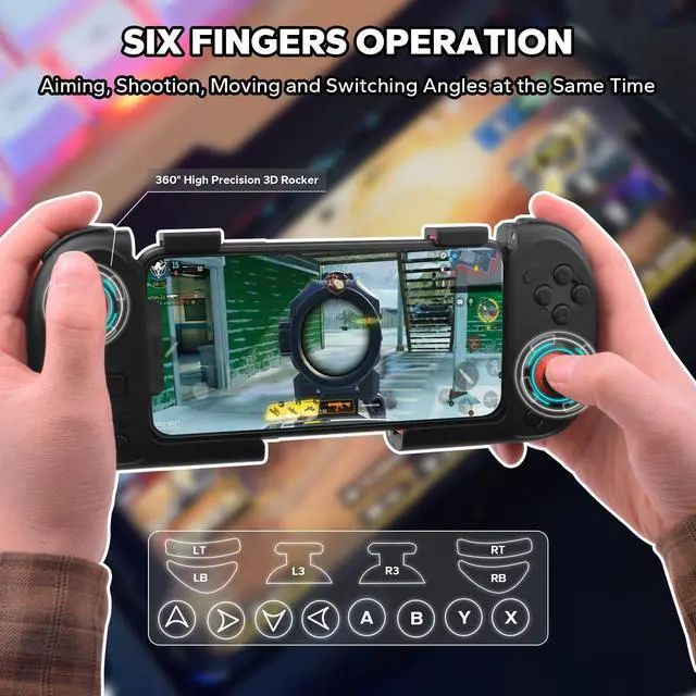 Alt view image 3 of 7 - Joso Wireless Game Controller for iPhone, Android, PC, MFi Bluetooth Gamepad Compatible with iPhone 14/13/12 Pro Max, Samsung, Xiaomi, OPPO, Google, Play CODM, Minecraft, Genshin Impact, and More