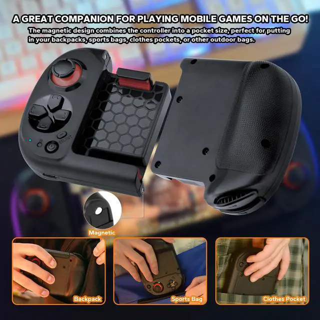 Alt view image 2 of 7 - Joso Wireless Game Controller for iPhone, Android, PC, MFi Bluetooth Gamepad Compatible with iPhone 14/13/12 Pro Max, Samsung, Xiaomi, OPPO, Google, Play CODM, Minecraft, Genshin Impact, and More