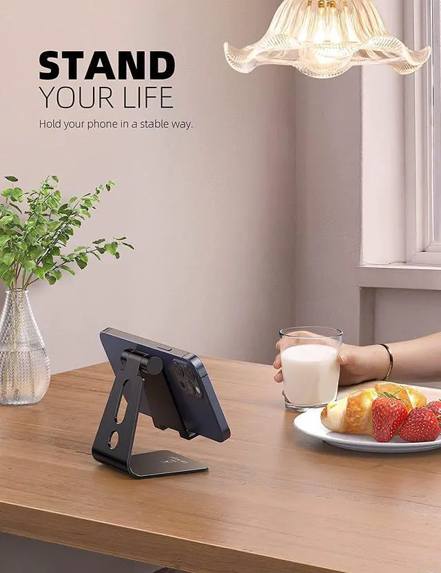 Alt view image 2 of 7 - Adjustable Cell Phone Stand Desk Phone Holder Cradle Dock Compatible with iPhone 16 15 14 Plus Pro Pro Max 13 12 X XS 4-8 Phones Office Accessories All Android Smartphone Black