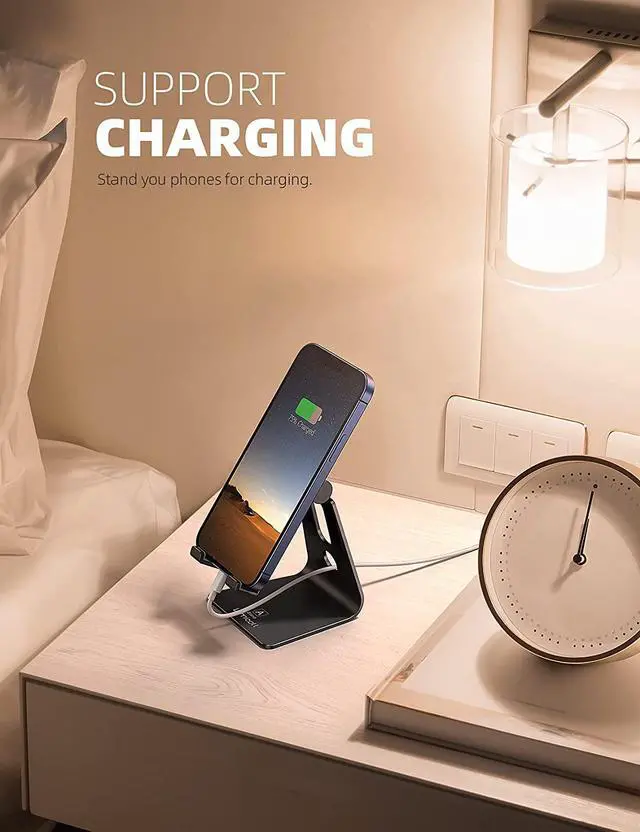 Alt view image 4 of 7 - Adjustable Cell Phone Stand Desk Phone Holder Cradle Dock Compatible with iPhone 16 15 14 Plus Pro Pro Max 13 12 X XS 4-8 Phones Office Accessories All Android Smartphone Black