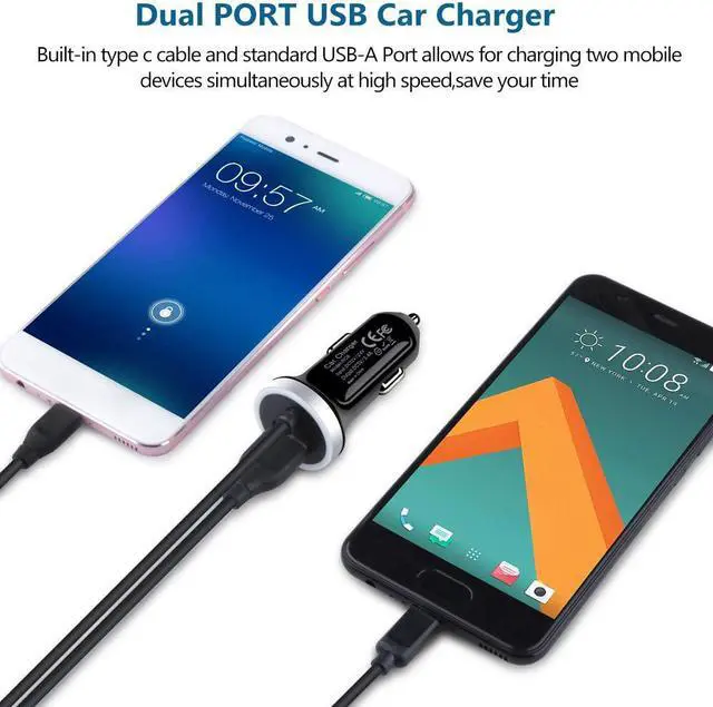 Alt view image 3 of 7 - Fast Car Charger for Samsung Galaxy S25 S24 S23 S22 S21 S20 Note 20 S10 S9 S8 A16 A25 A35 A54 A14 A53 A13 Z Fold 6 5 4 Z Flip 6 5 4,3.4A USB C Car Adapter with Built-in 3ft Type C Fast Charging Cable
