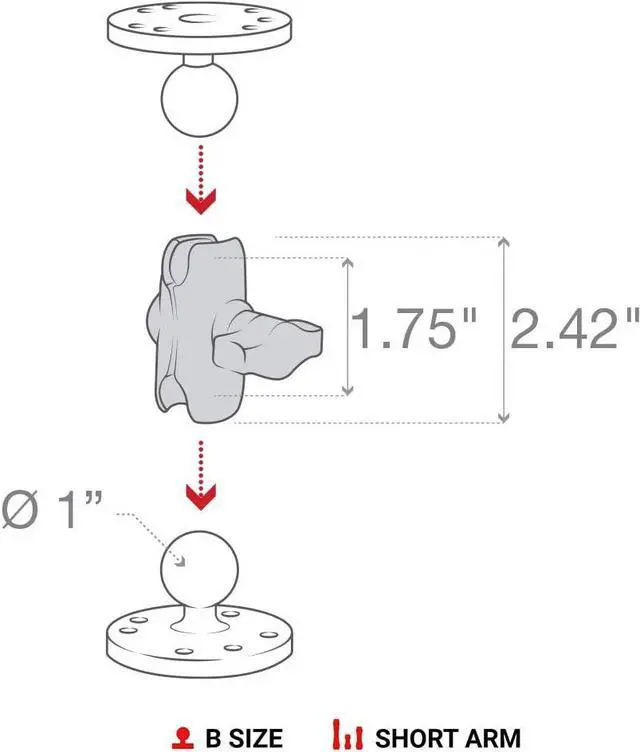 Alt view image 3 of 7 - RAM Mounts RAP-B-201U-A Composite Double Socket Arm - Short Arm Compatible with B Size 1" Ball Components