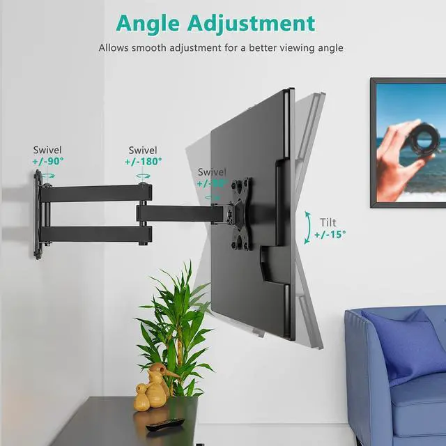 Alt view image 3 of 7 - WALI TV Wall Mount Articulating LCD Monitor Full Motion 15 inch Extension Arm Tilt Swivel for Most 13 to 32 inch LED TV Flat Panel Screen with Mounting Holes up to 100x100mm (1330LM), Black