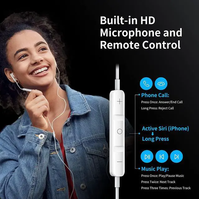 Alt view image 4 of 6 - Wired Earbuds with Microphone, Wired Earphones in Ear Headphones HiFi Stereo, Powerful Bass and Crystal Clear Audio, Compatible with iPhone, iPad, Android, Computer Most with 3.5mm Jack